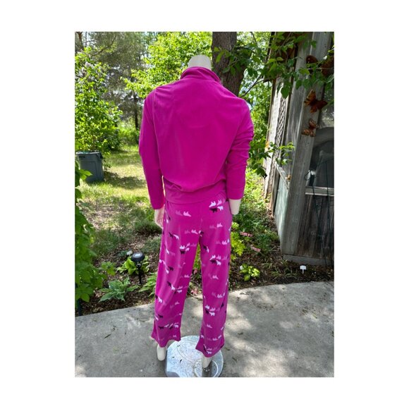 Jasmine Rose Intimates Micro Fleece Pajama Set Top Pants Hot Pink Bears Zip Sz M - Picture 7 of 12